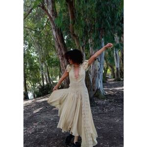 Free People Bali Keely Embroidered Dots Lace Inset Maxi Dress